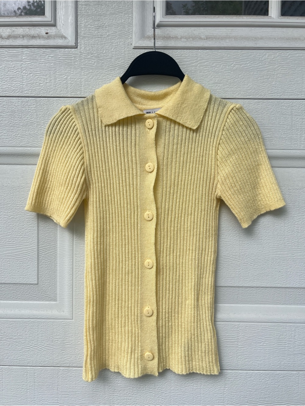 ASOS Butter Yellow Ribbed Short Sleeve Button-Down Top - Picture 2 of 6